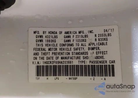 2017 Honda Accord Sport из США, поврежденный, VIN 1HGCR2F69HA203681